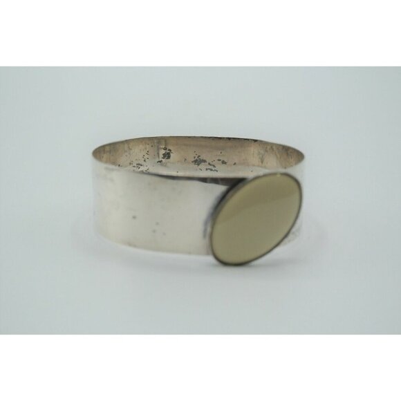 Sterling Silver Hinged Cuff Bracelet Oval White Stone 925 JPA 20 Grams Vtg - Picture 3 of 11